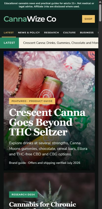 CannaWize Co responsive homepage redesign on mobile