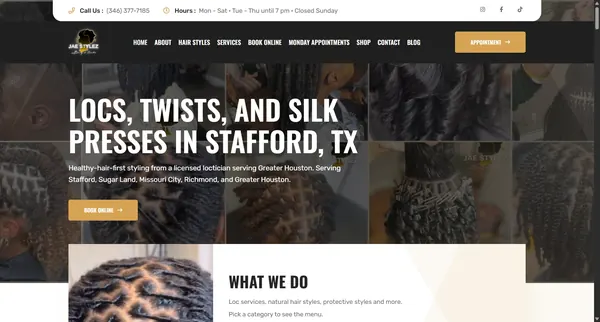 Jae Stylez Hair Salon website screenshot