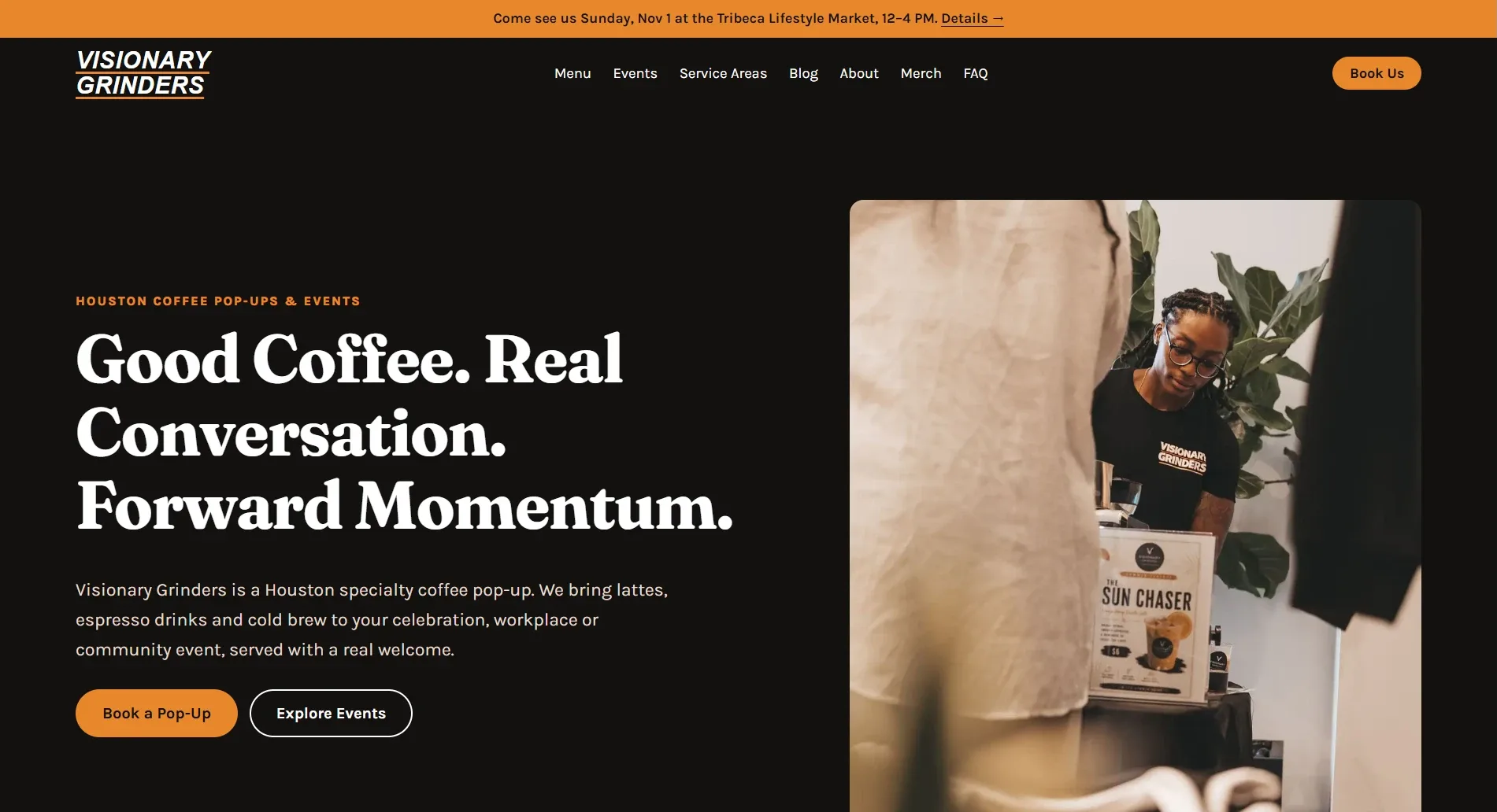 Visionary Grinders Coffee website homepage