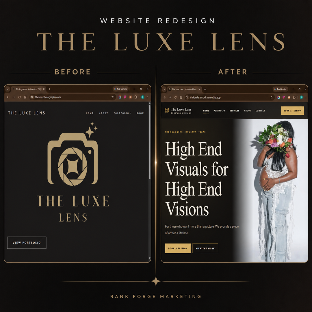 The Luxe Lens website before and after redesign