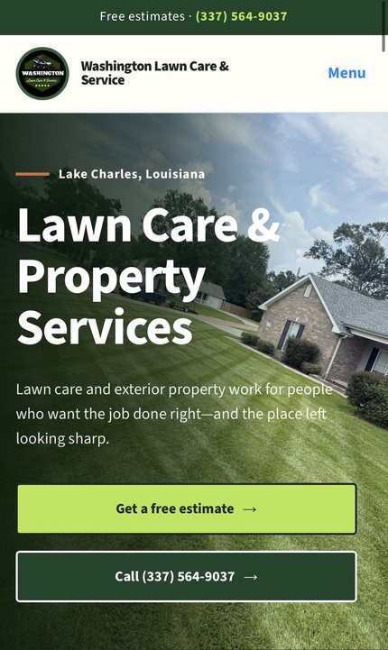 Washington Lawn Care & Service website built by Rank Forge Marketing, mobile view